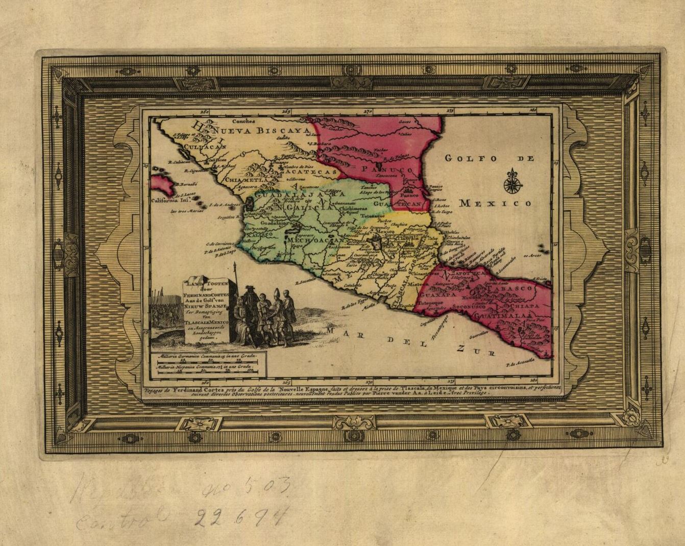 Anónimo, <i>Expediciones por tierra de Fernando Cortés en el golfo de la Nueva España</i>, siglo XVII, 35x44 cm, Mapoteca Manuel Orozco y Berra.