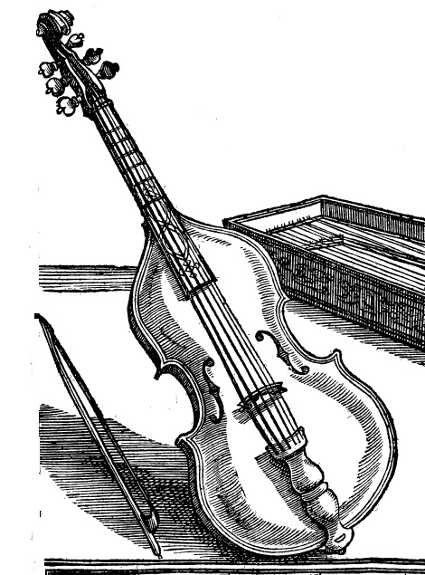 Anónimo, <i>Ilustración correspondiente a un violón</i>, 1619, grabado. Tomada de Michael Praetorius, <i>Syntagma musicum</i> (vol. II) “De organographia” (Kassel: Bärenreiter Verlag, 1958), 278. Foto: Miguel Castillo. Disponible en <a href='https://imslp.org/'>https://imslp.org/</a>