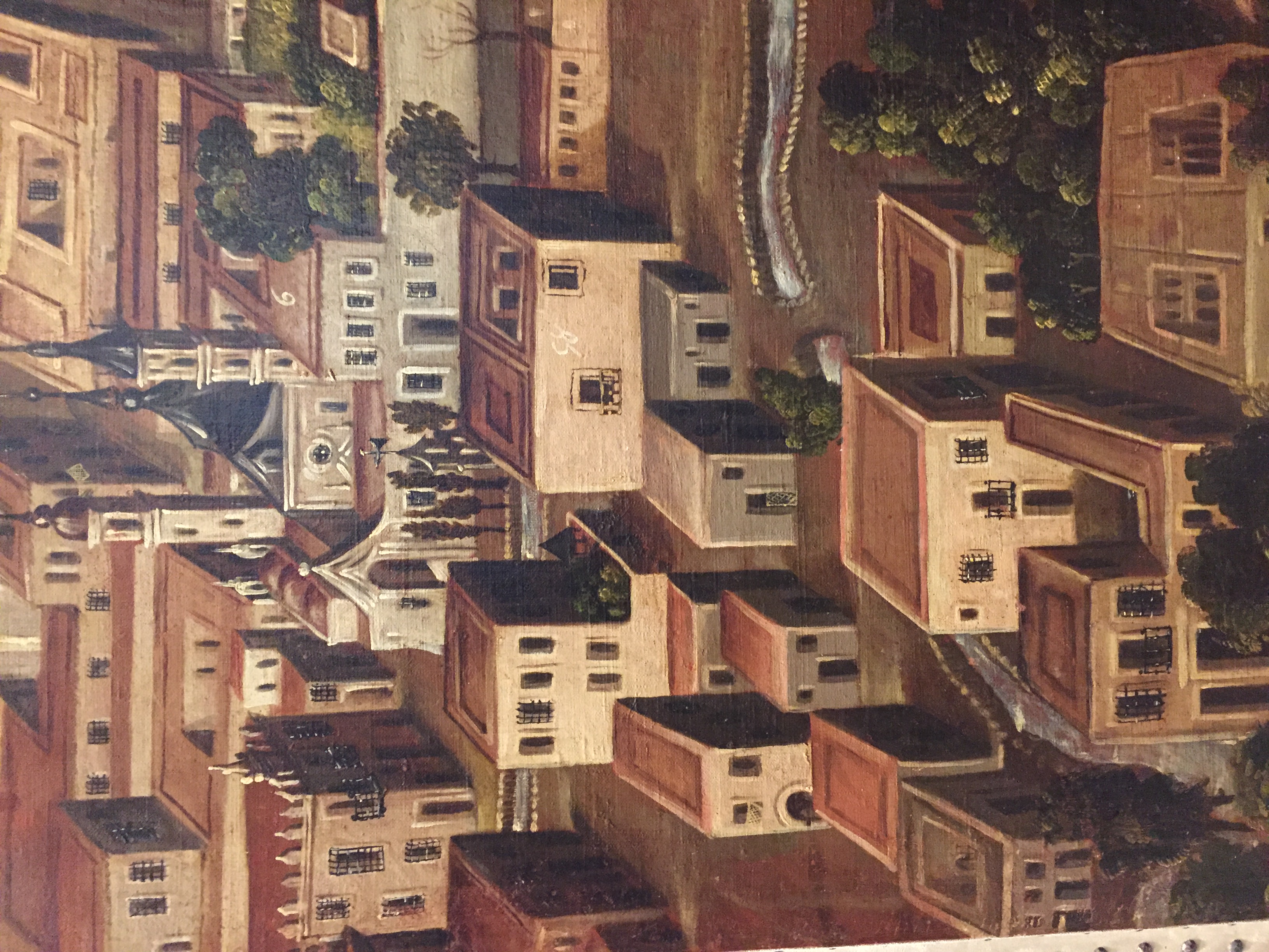 Diego Correa (1646-1716), Biombo <i>Plano de la Ciudad de México</i> (detalle), 1693, óleo sobre tela, Ciudad de México. Edición: David Nájera. Disponible en Museo Nacional de Historia: <a href='https://mnh.inah.gob.mx/'>https://mnh.inah.gob.mx/</a>