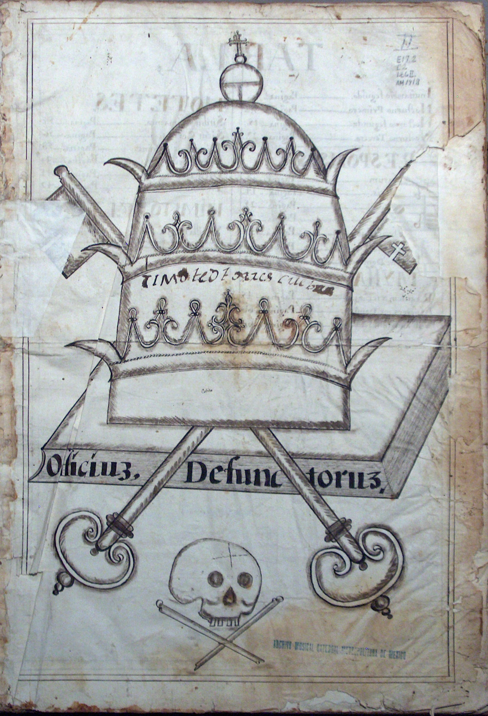 Librería de Cantorales de la Catedral de México, Portada del libro de Polifonía P02, f. 001r, ca. 1700. <br>Foto: Salvador Hernández.