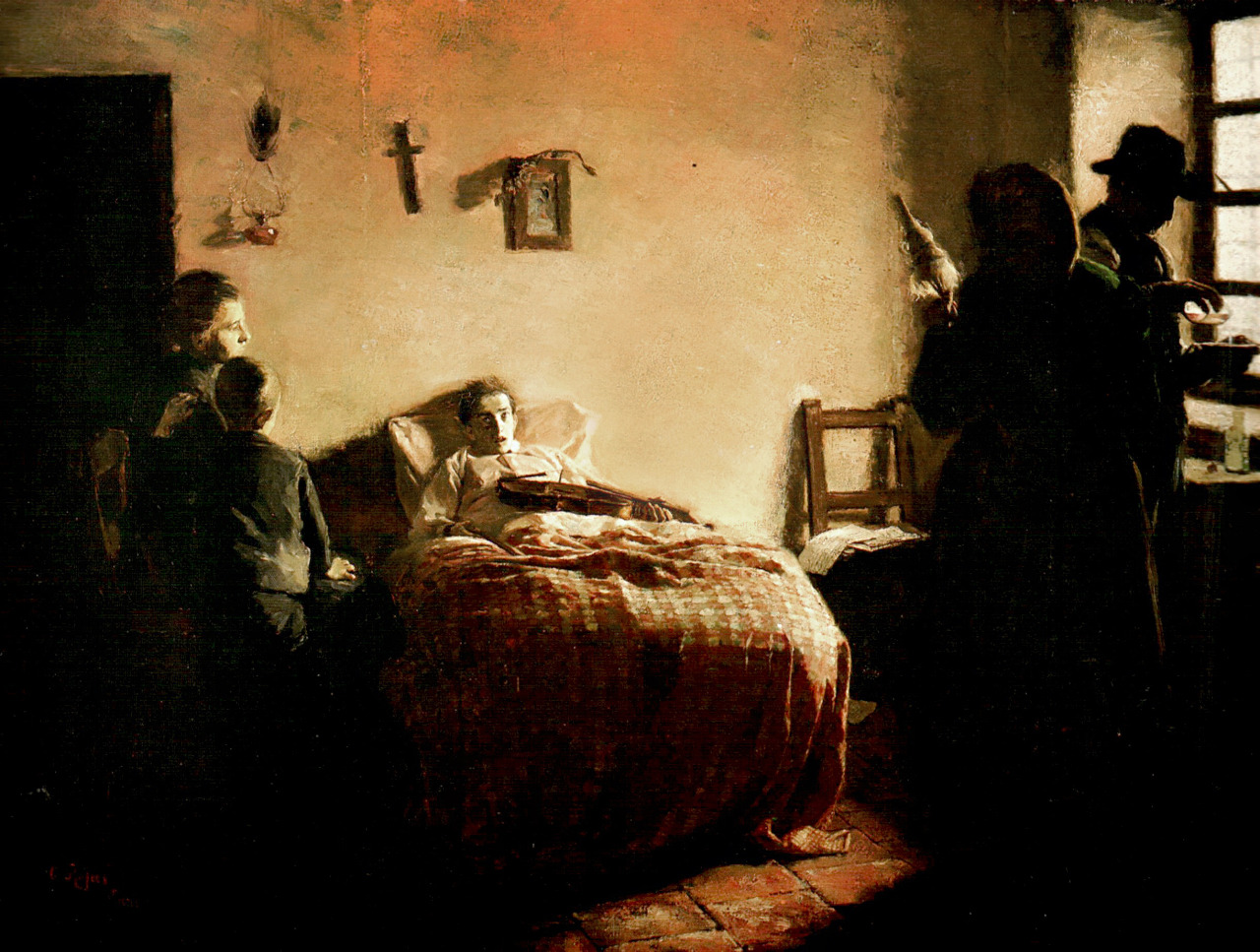 Cristóbal Rojas (1857-1890), <i>El violinista enfermo,</i> 1886, óleo sobre tela, 113.4 x 150.7 cm. Disponible en  https://ve.scielo.org/scielo.php?script=sci_arttext&pid=S0367-47622003000300002