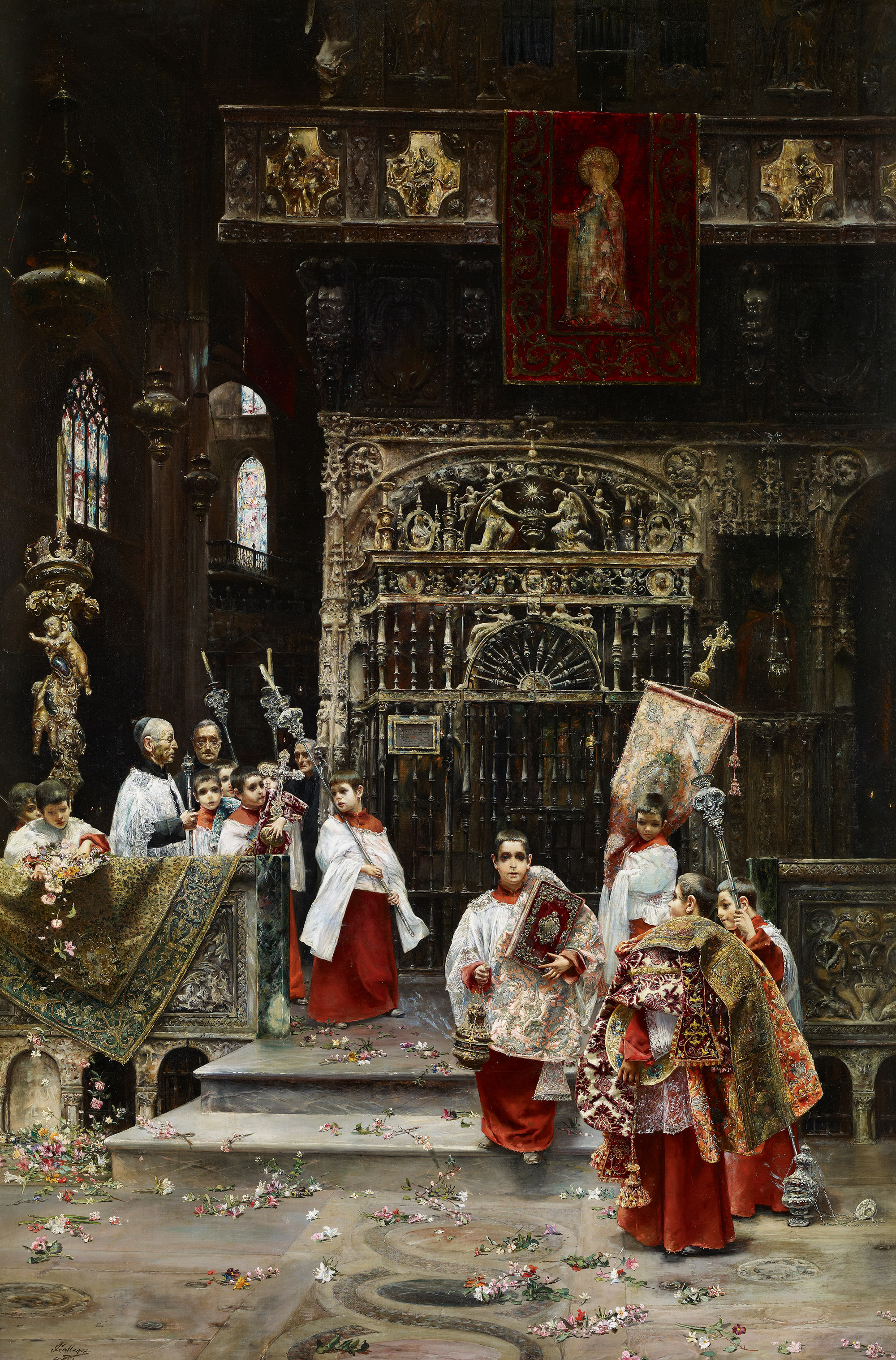José Gallegos y Arnosa (1857- 1917), <i>Niños del Coro, ca.</i> 1890, óleo sobre lienzo, 91.4 x 62.2 cm. Disponible en Museo Carmen Thyssen Málaga: https://www.museothyssen.org/